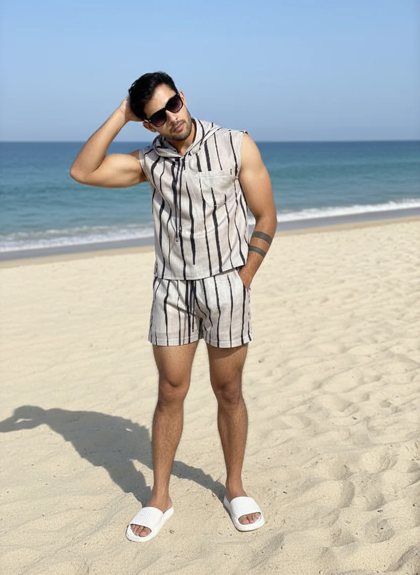 Printed Sleeveless hooded Beach wear for Men - Image 4