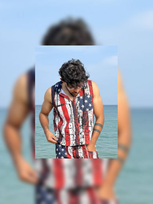 Star and Stripe Print Beach Sleeveless Hoodie for Men