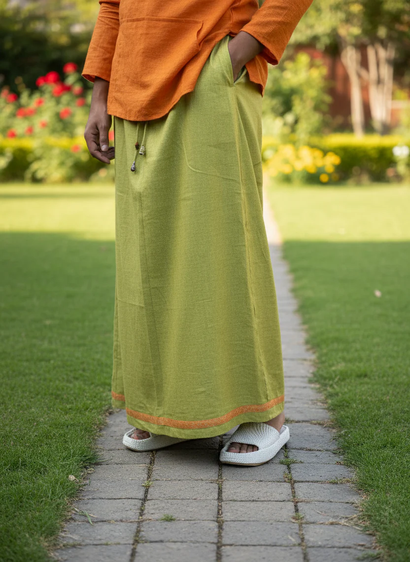 Light green pajamalungi with orange and yellow stripes for men - Image 3
