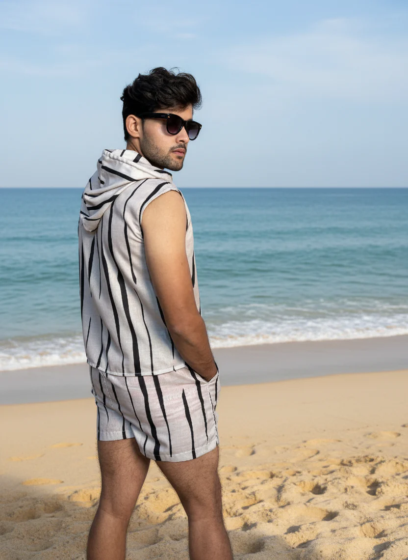 Printed Sleeveless hooded Beach wear for Men - Image 3
