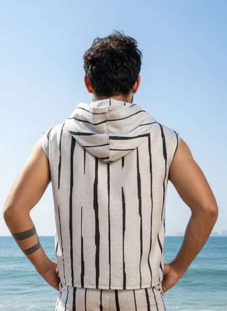 Printed Sleeveless hooded Beach wear for Men - Image 2