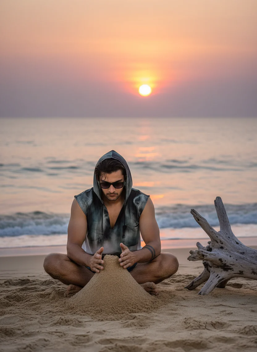 Geometric Print Beach Sleeveless Hoodie for Men - Image 2