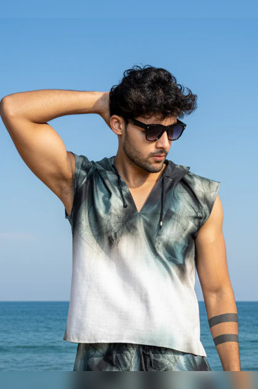 Geometric Print Beach Sleeveless Hoodie for Men