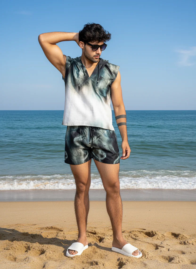 Geometric Print Beach Sleeveless Hoodie for Men - Image 3