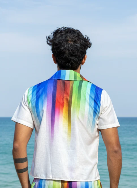 Rainbow Striped Hoodie Beach for Men - Image 3