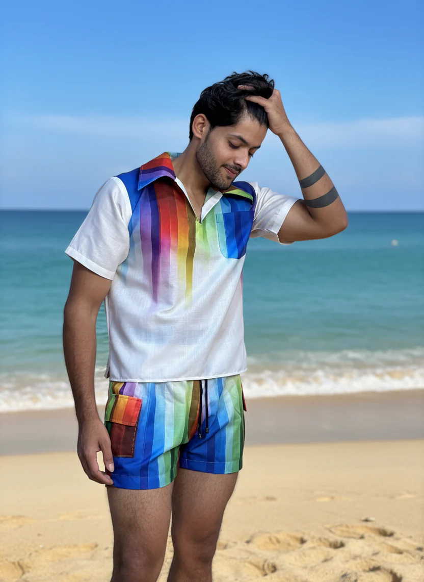 Rainbow Striped Hoodie Beach for Men - Image 2