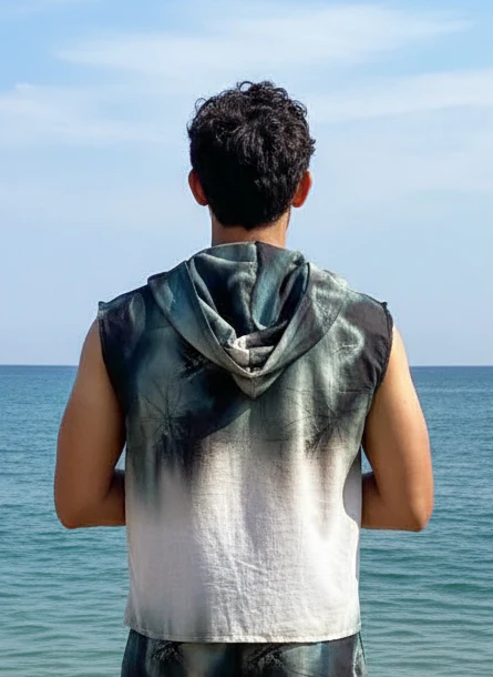 Geometric Print Beach Sleeveless Hoodie for Men - Image 4