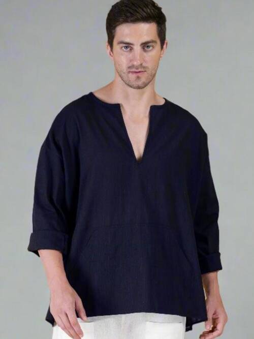 Navy Blue Off Shoulder Loose Cotton Kurta