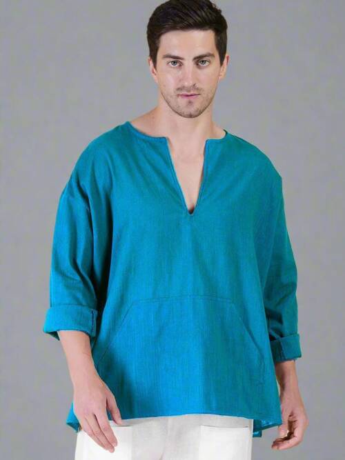 Rama Green Off Shoulder Loose Cotton Kurta