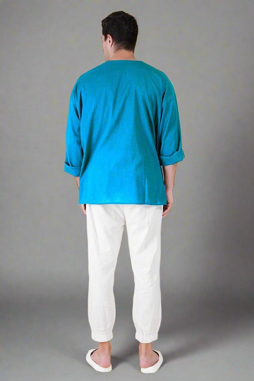 Rama Green Off Shoulder Loose Cotton Kurta - Image 2