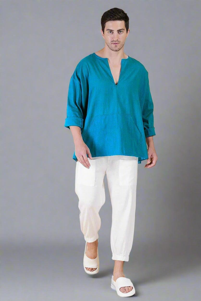 Rama Green Off Shoulder Loose Cotton Kurta - Image 3