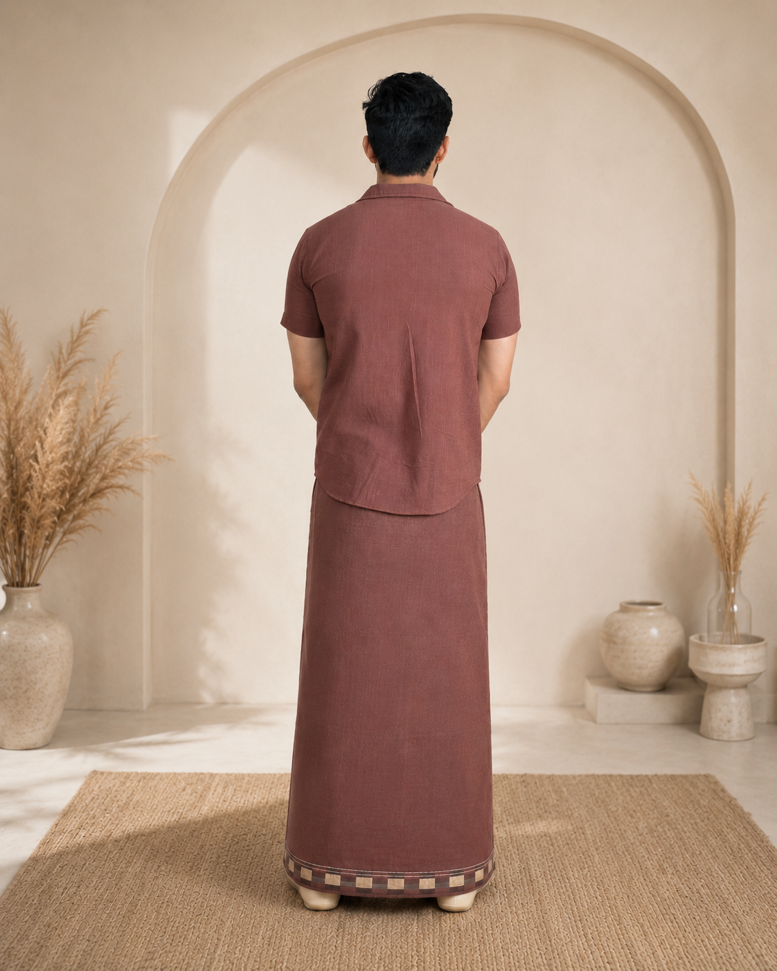 Premium Cotton Stripe Pajamalungi – Coffee Brown - Image 2
