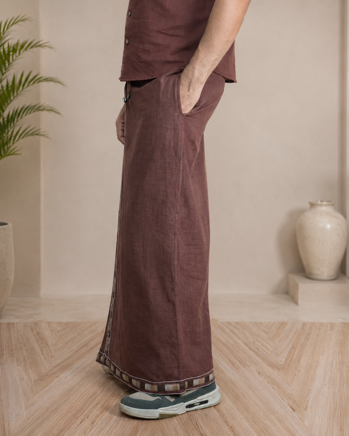 Premium Cotton Stripe Pajamalungi – Coffee Brown - Image 3