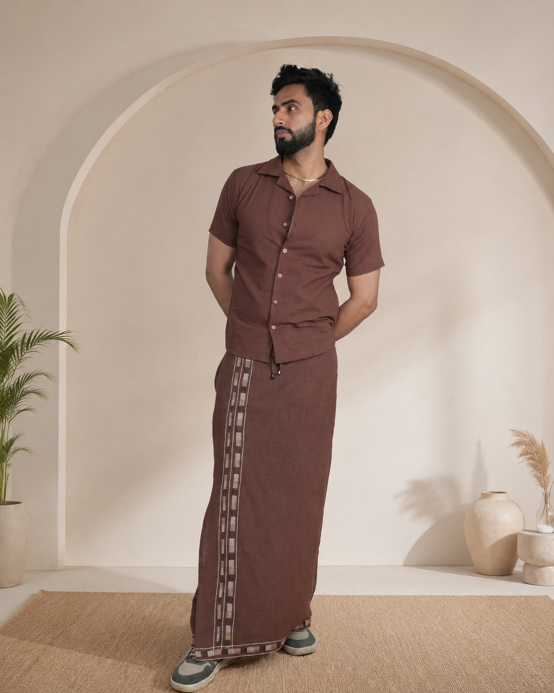 Premium Cotton Stripe Pajamalungi – Coffee Brown - Image 6
