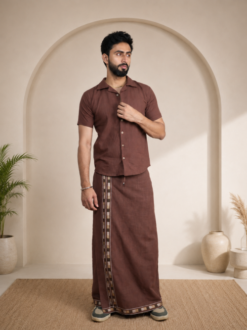 Premium Cotton Stripe Pajamalungi – Coffee Brown