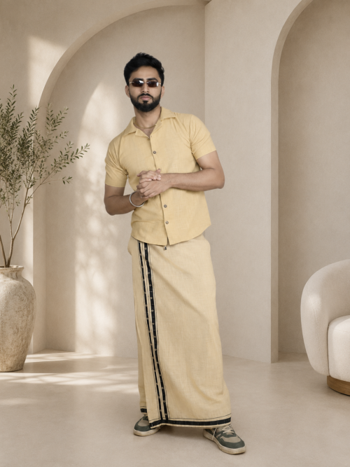 Premium Cotton Stripe Pajamalungi – Skin Beige