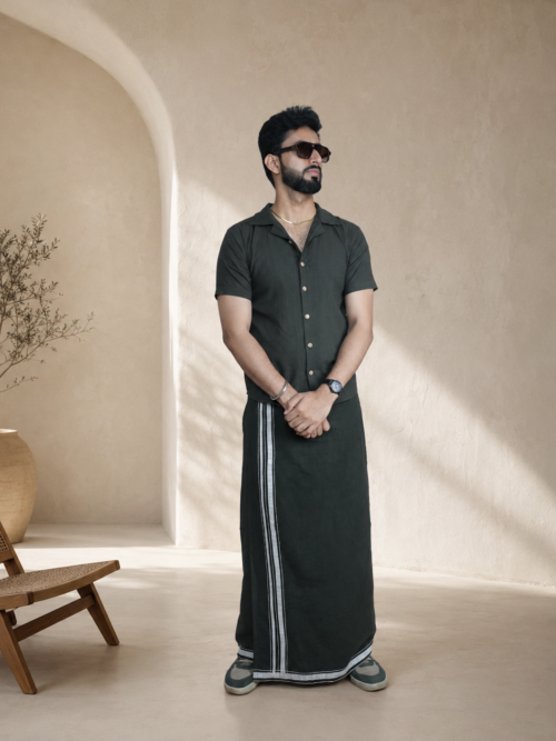 Premium Cotton Stripe Pajamalungi – Dark Olive