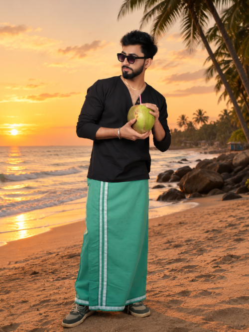 Premium Cotton Stripe Pajamalungi – Fresh Green