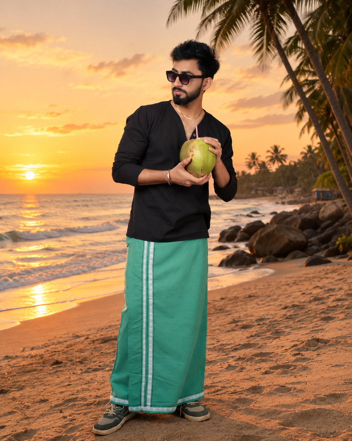 Premium Cotton Stripe Pajamalungi – Fresh Green