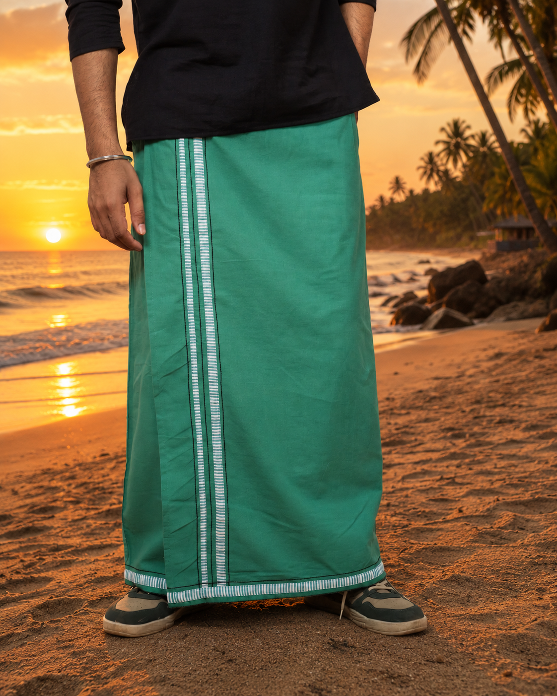 Premium Cotton Stripe Pajamalungi – Fresh Green - Image 2