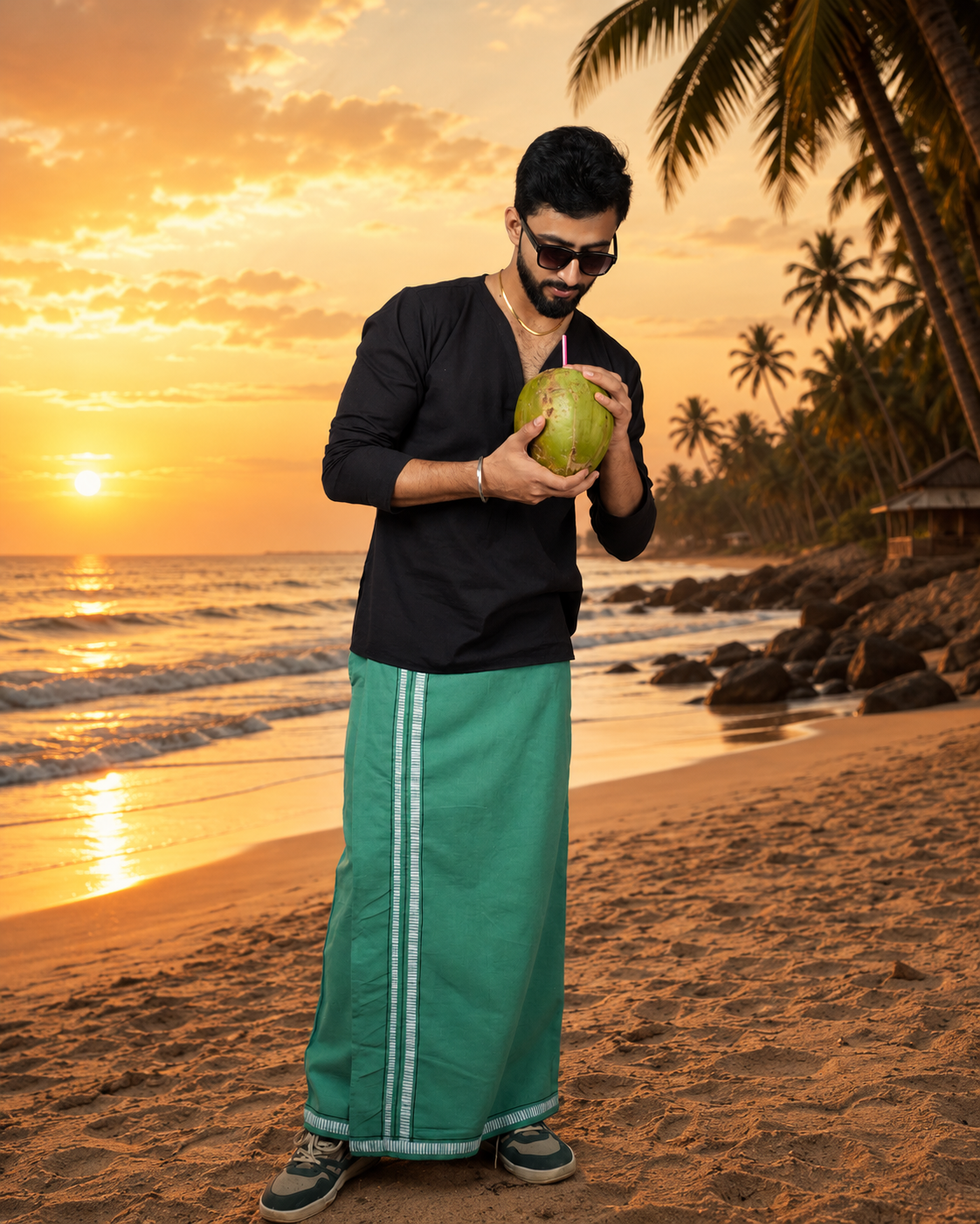 Premium Cotton Stripe Pajamalungi – Fresh Green - Image 4