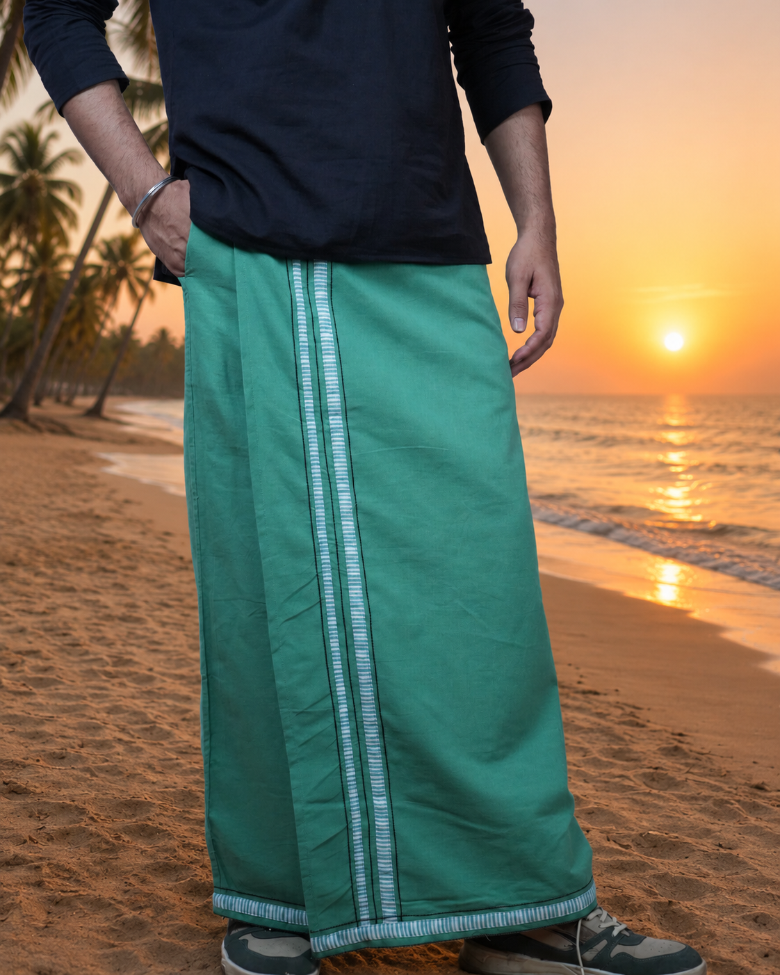 Premium Cotton Stripe Pajamalungi – Fresh Green - Image 5