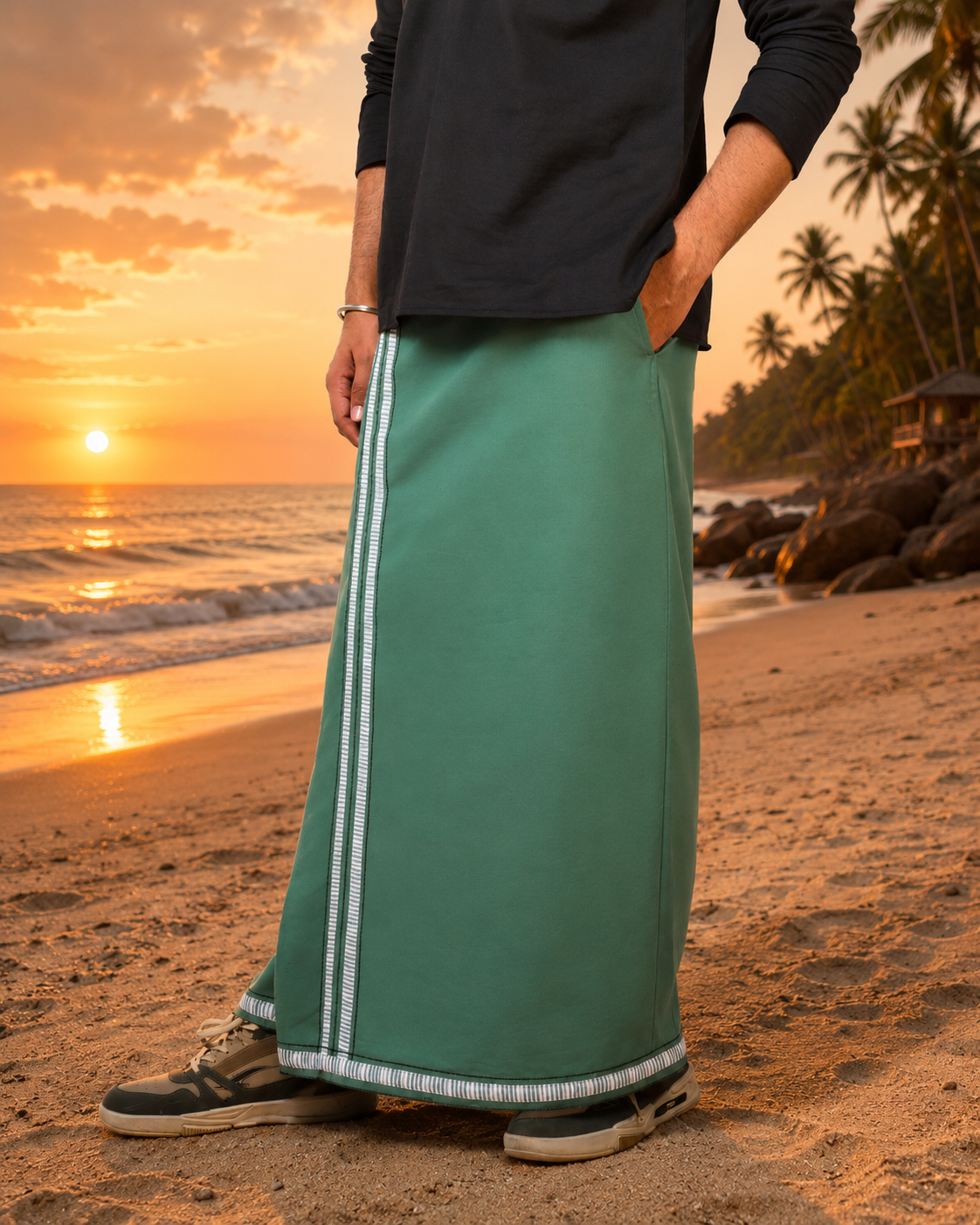 Premium Cotton Stripe Pajamalungi – Fresh Green - Image 6