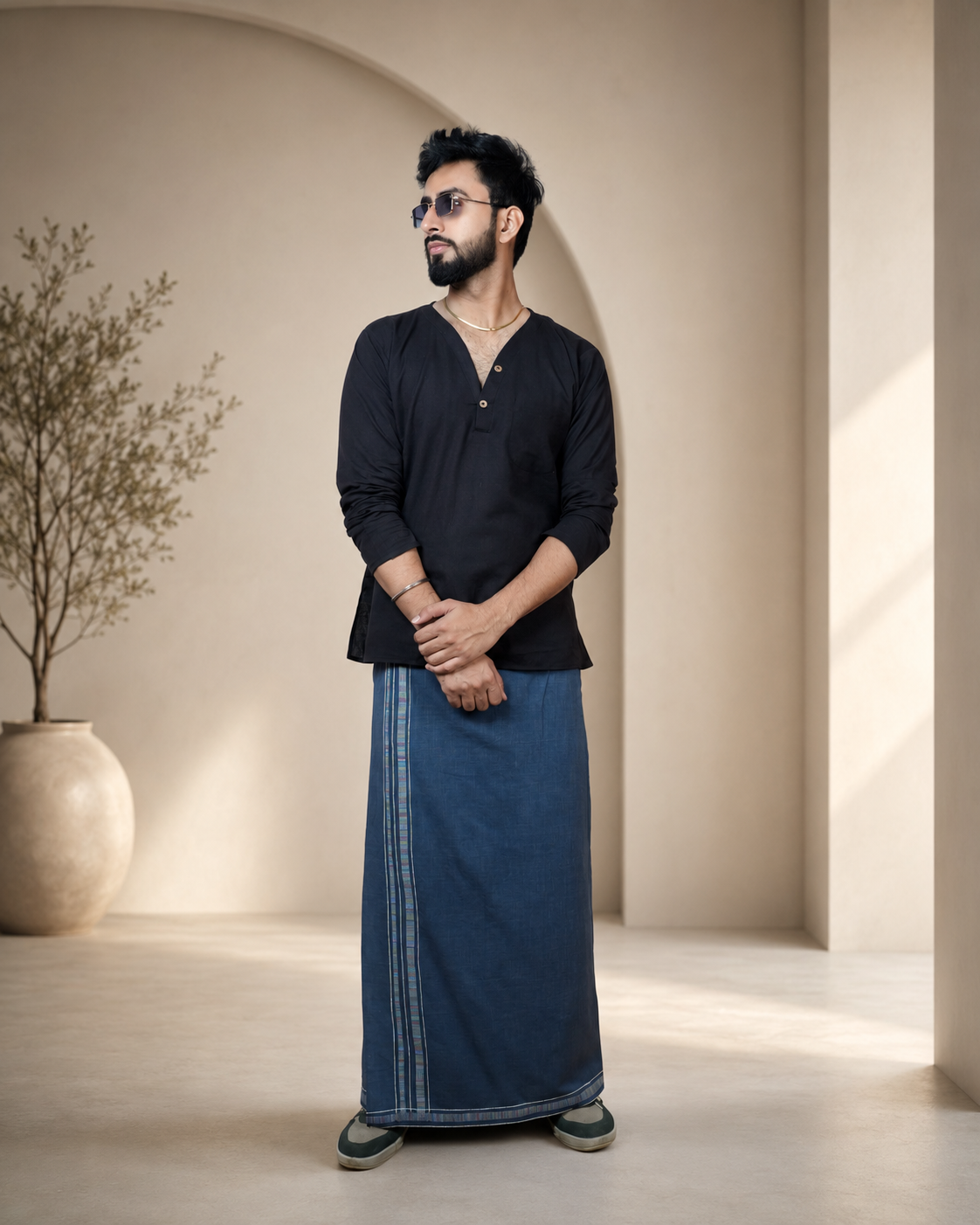 Premium Cotton Stripe Pajamalungi – Midnight Blue - Image 2