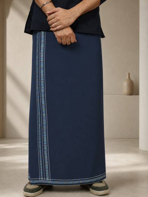Premium Cotton Stripe Pajamalungi – Midnight Blue