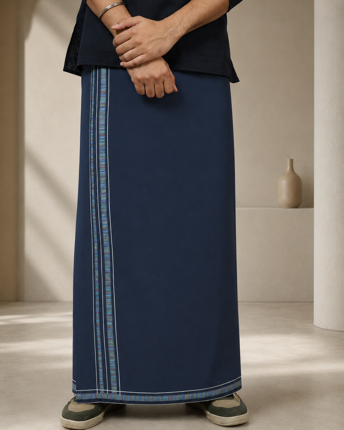 Premium Cotton Stripe Pajamalungi – Midnight Blue