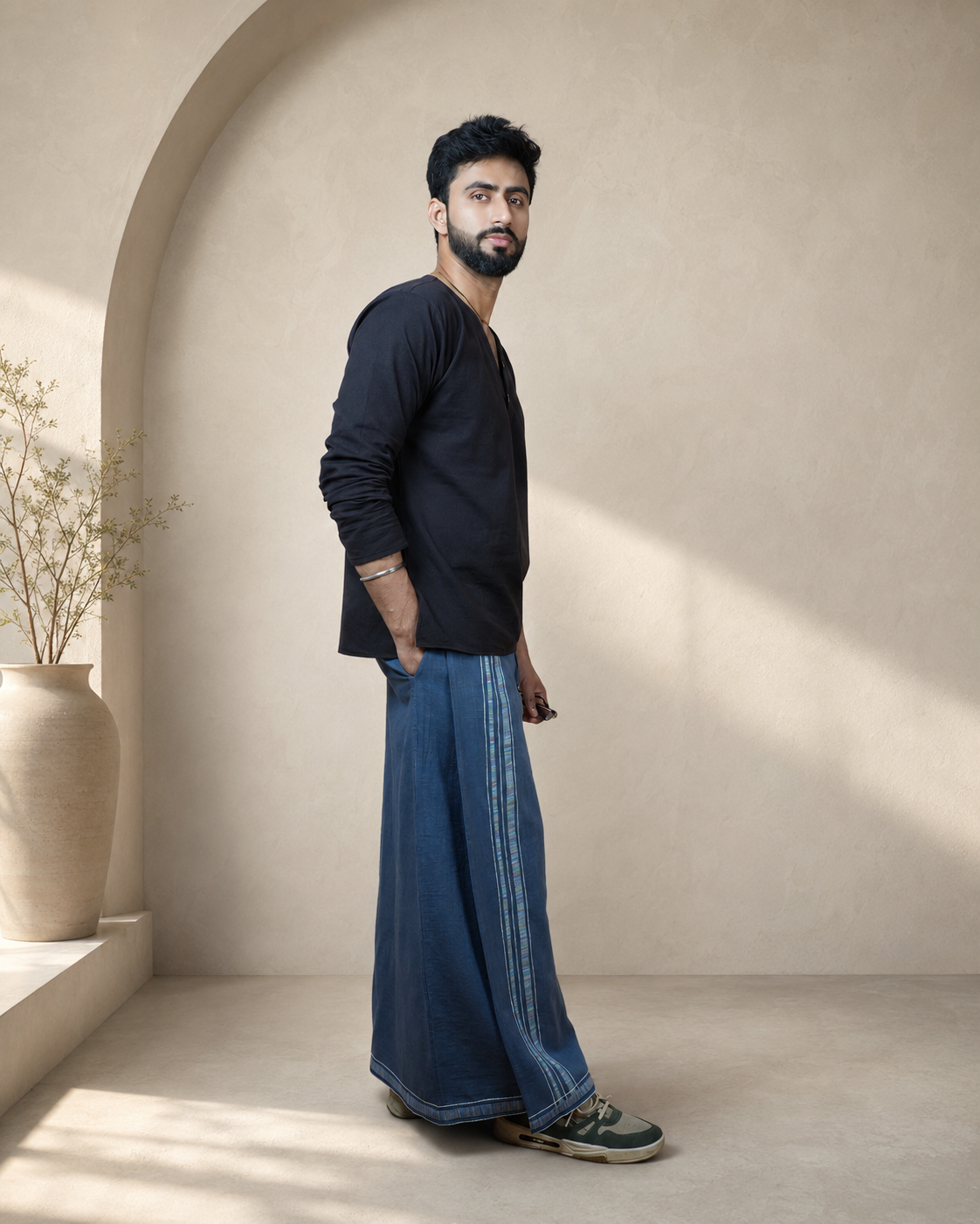 Premium Cotton Stripe Pajamalungi – Midnight Blue - Image 5