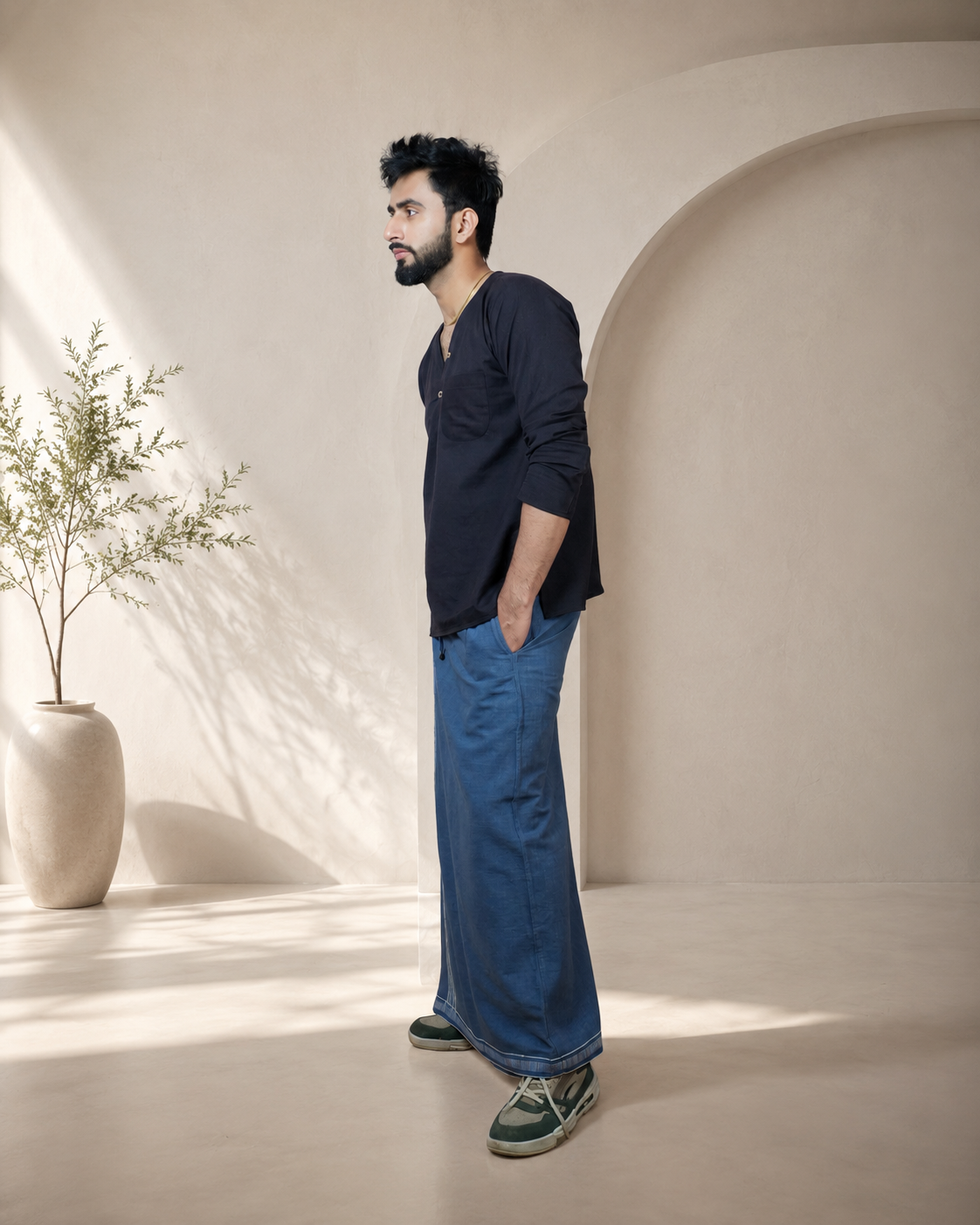 Premium Cotton Stripe Pajamalungi – Midnight Blue - Image 3