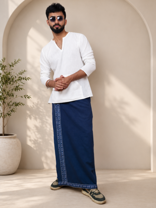 Premium Cotton Stripe Pajamalungi – Classic Blue