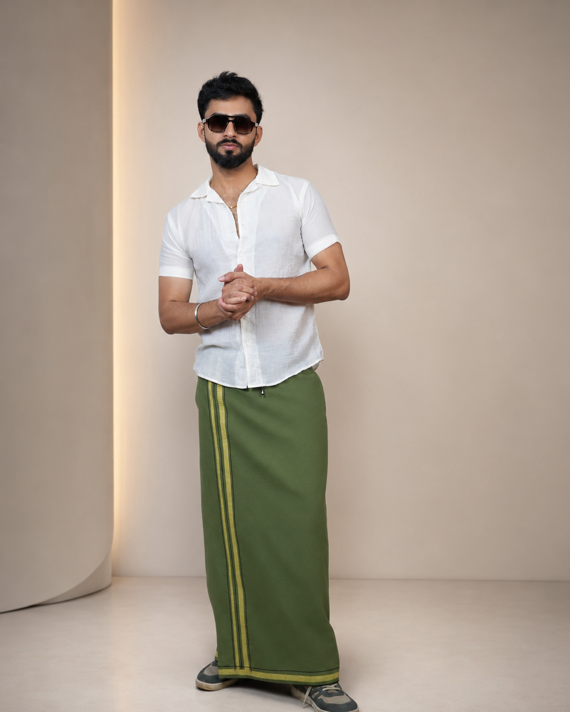 Premium Cotton Stripe Pajamalungi – Meadow Green