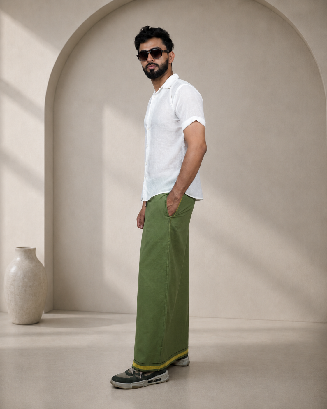 Premium Cotton Stripe Pajamalungi – Meadow Green - Image 3