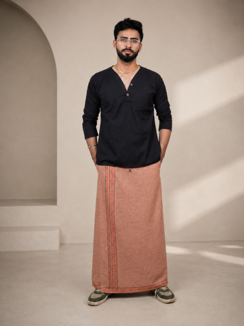 Premium Cotton Stripe Pajamalungi – Peach Beige