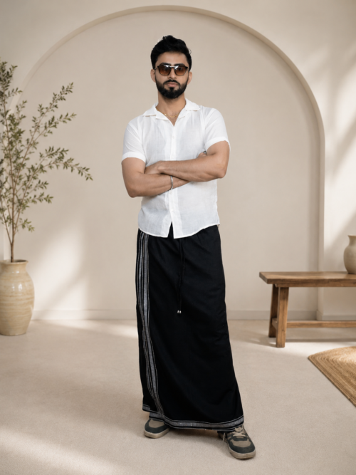 Premium Cotton Stripe Pajamalungi – Charcoal Black