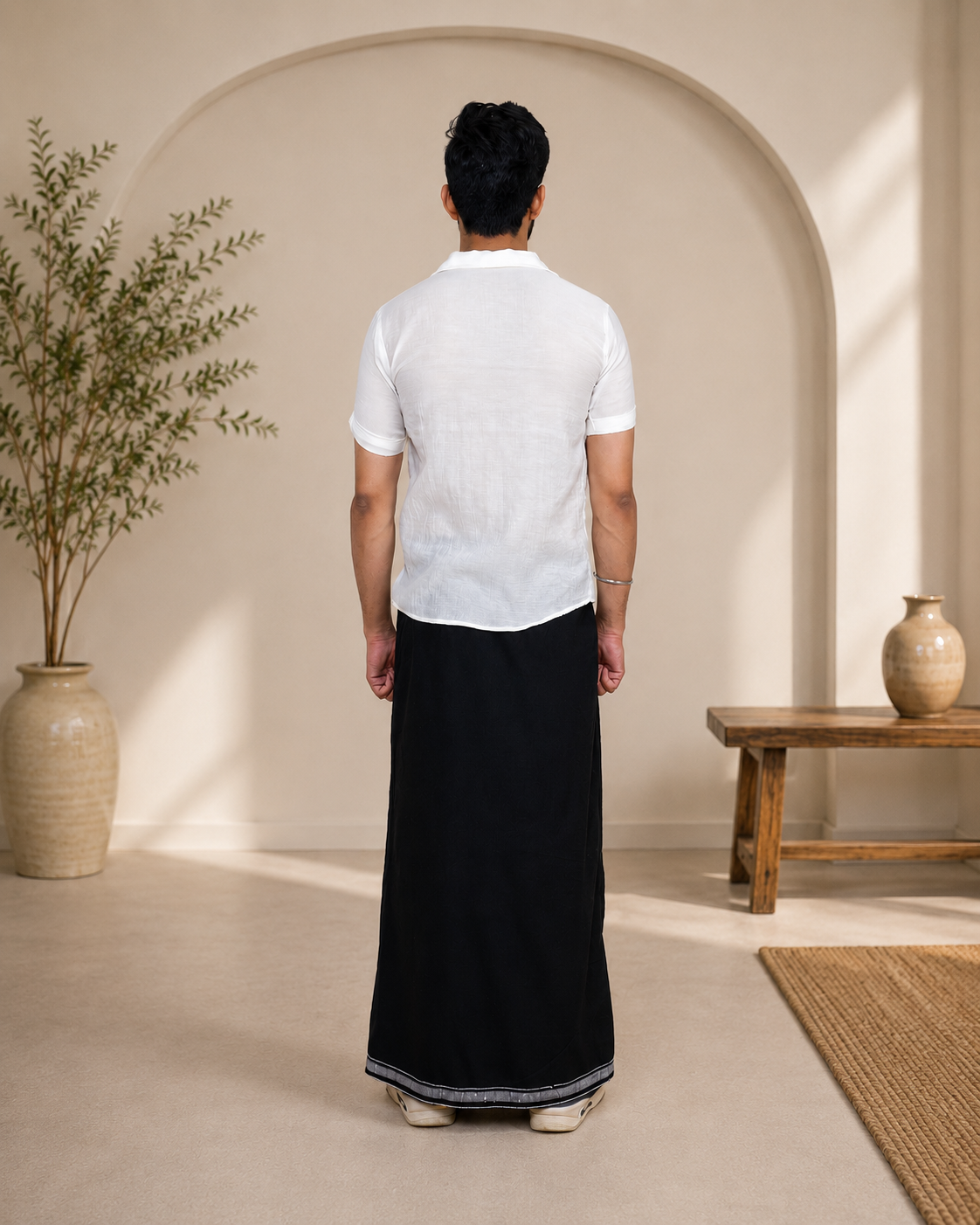Premium Cotton Stripe Pajamalungi – Charcoal Black - Image 5
