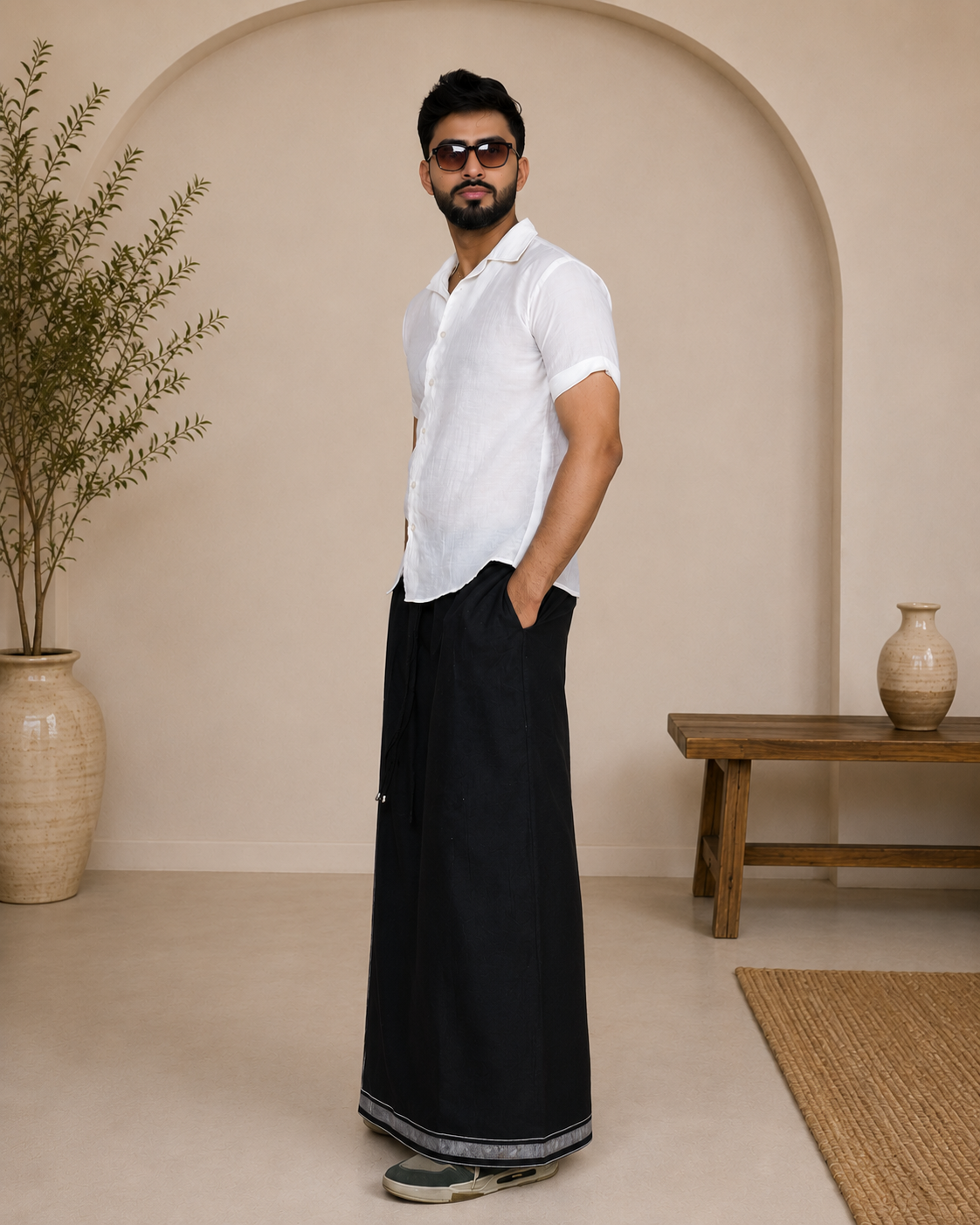 Premium Cotton Stripe Pajamalungi – Charcoal Black - Image 6