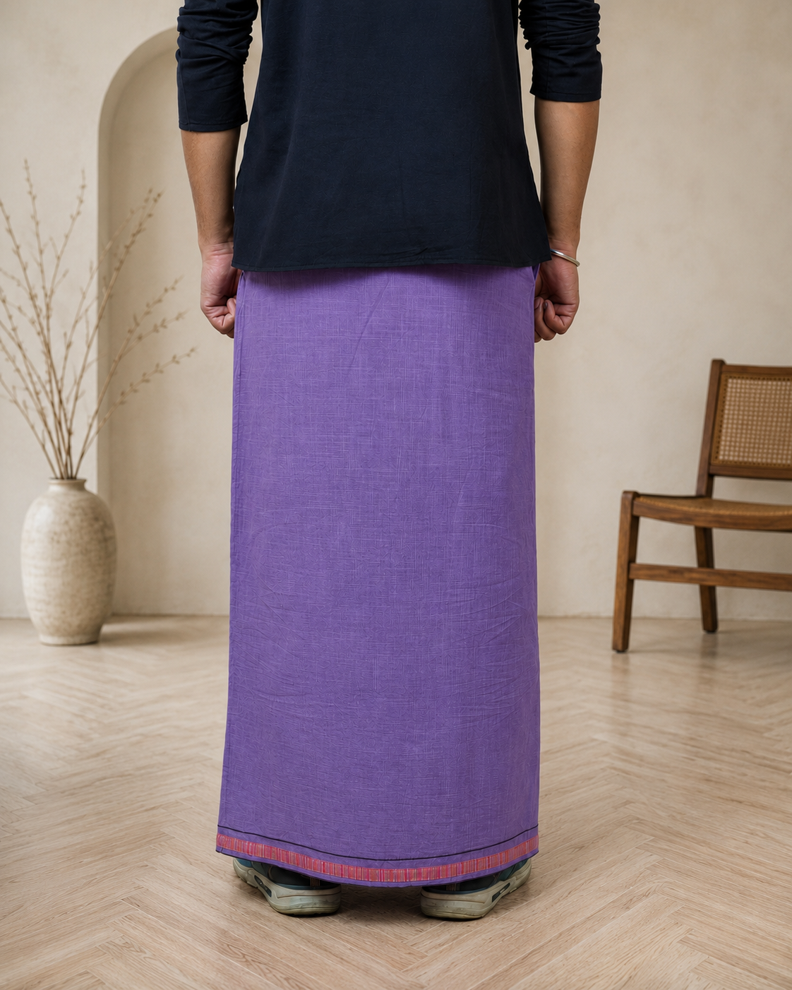 Premium Cotton Stripe Pajamalungi – Soft Violet - Image 2