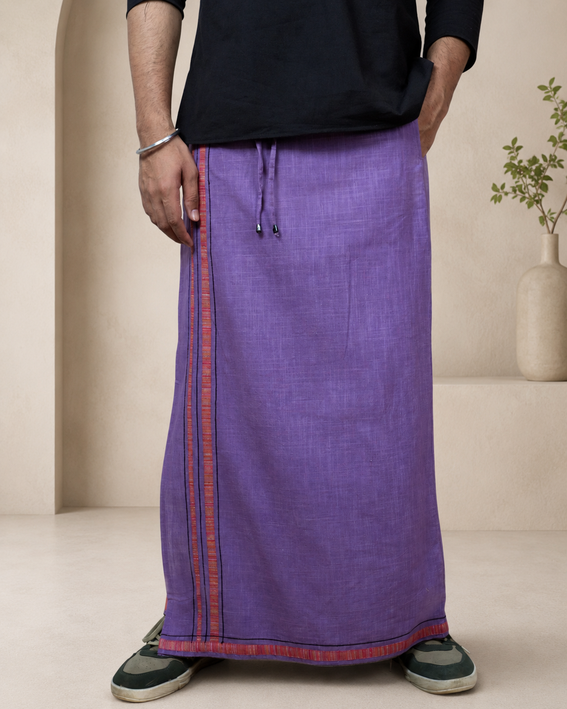 Premium Cotton Stripe Pajamalungi – Soft Violet - Image 3