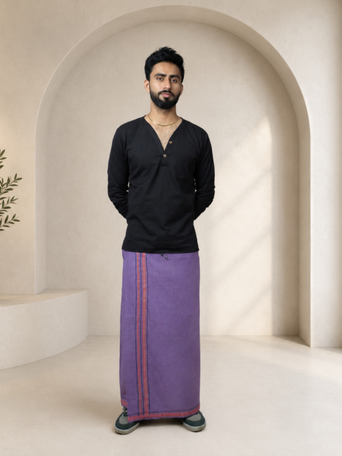 Premium Cotton Stripe Pajamalungi – Soft Violet