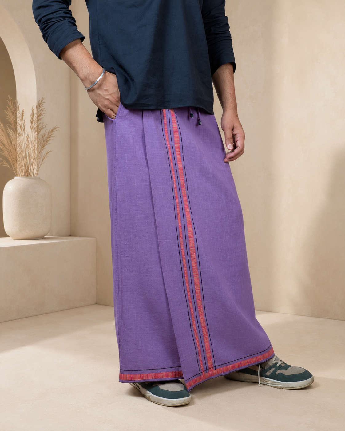 Premium Cotton Stripe Pajamalungi – Soft Violet - Image 6